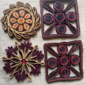 Set of 4 vintage Woven trivet hot pads Multicolor Set